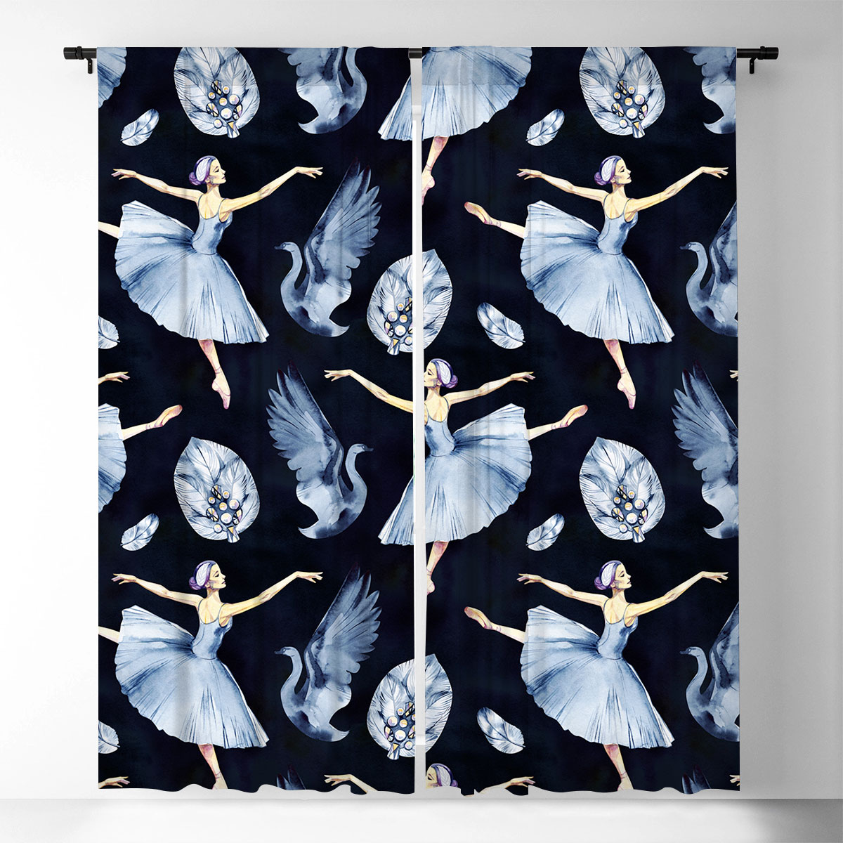 Ballet Dancers And Swan Window Curtain