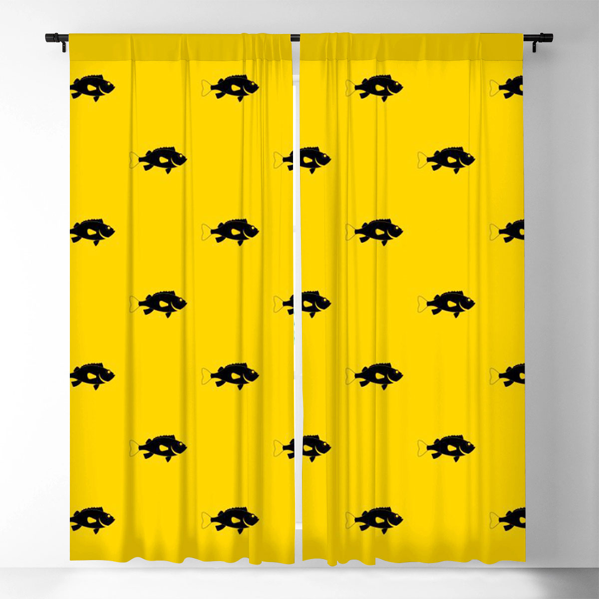 Black Bass Fish On Yellow Window Curtain