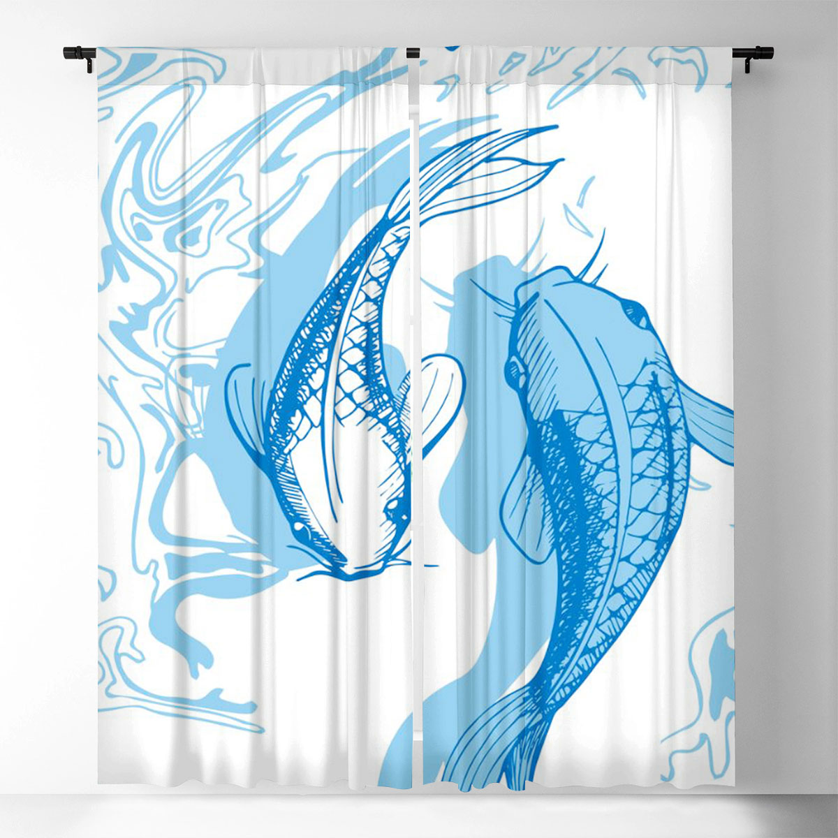 Blue Koi Fish Couple Window Curtain