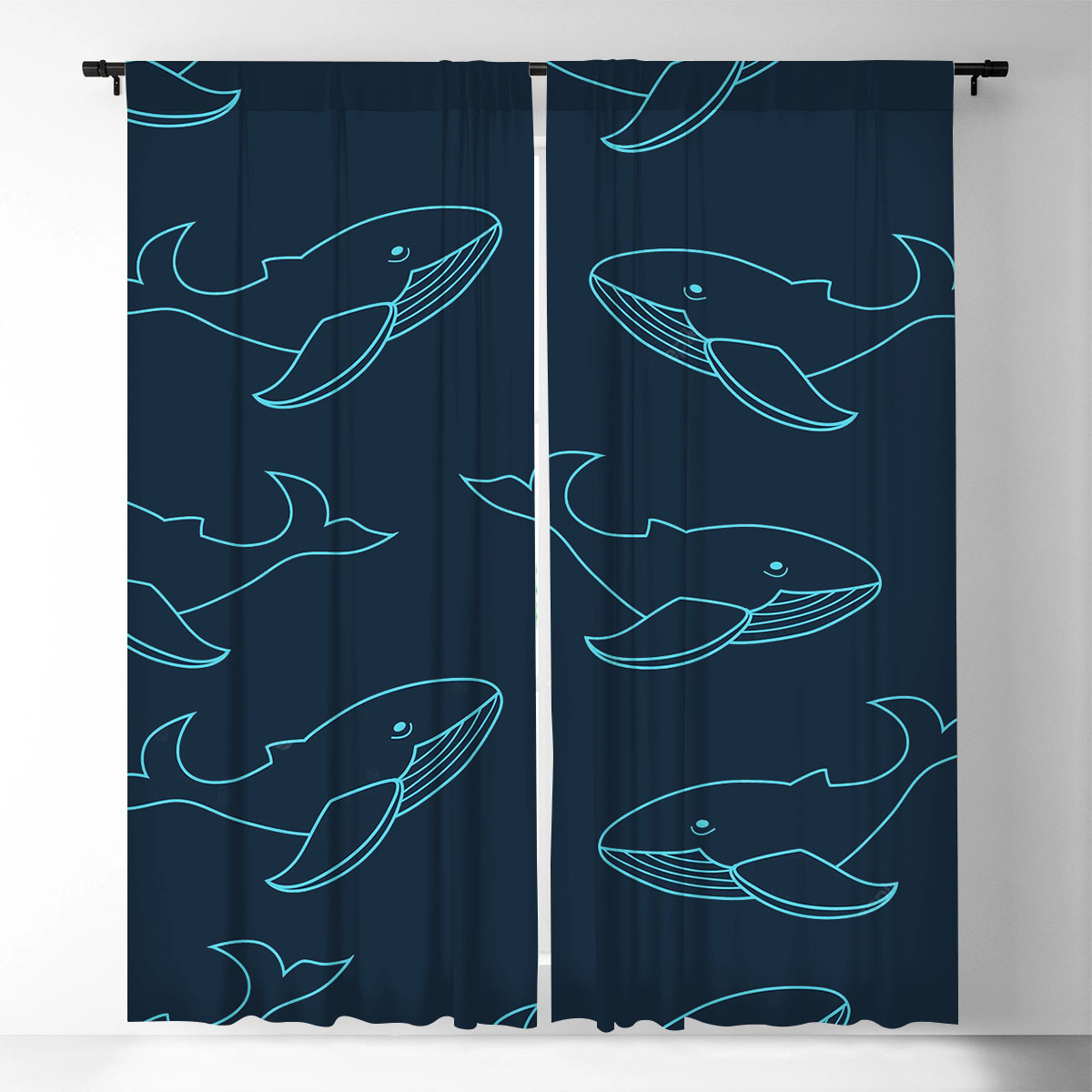 Blue Light Blue Whale Window Curtain