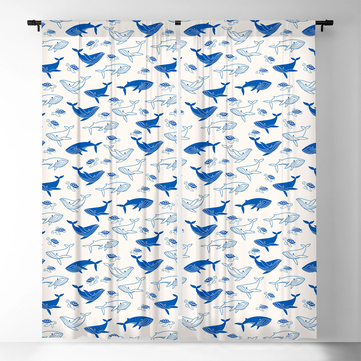 Blue Whale And White Window Curtain