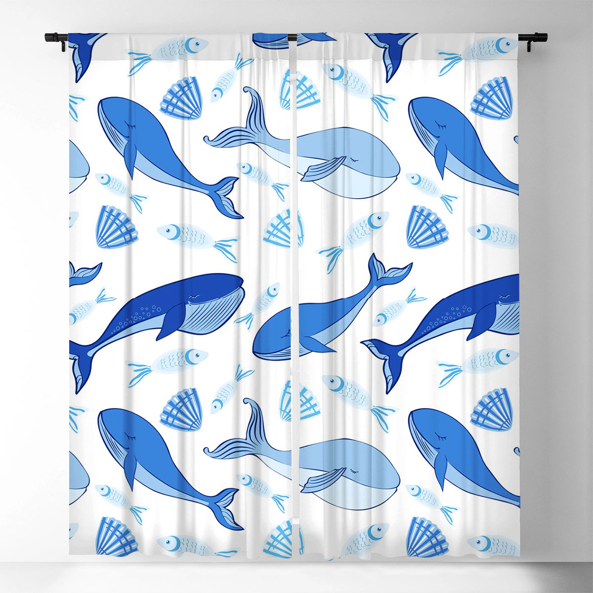 Blue Whale Monogram Window Curtain