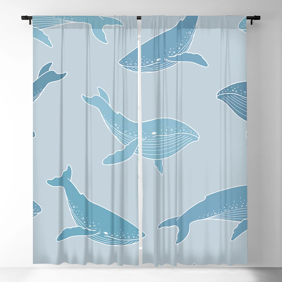 Blue Whale On Grey Window Curtain