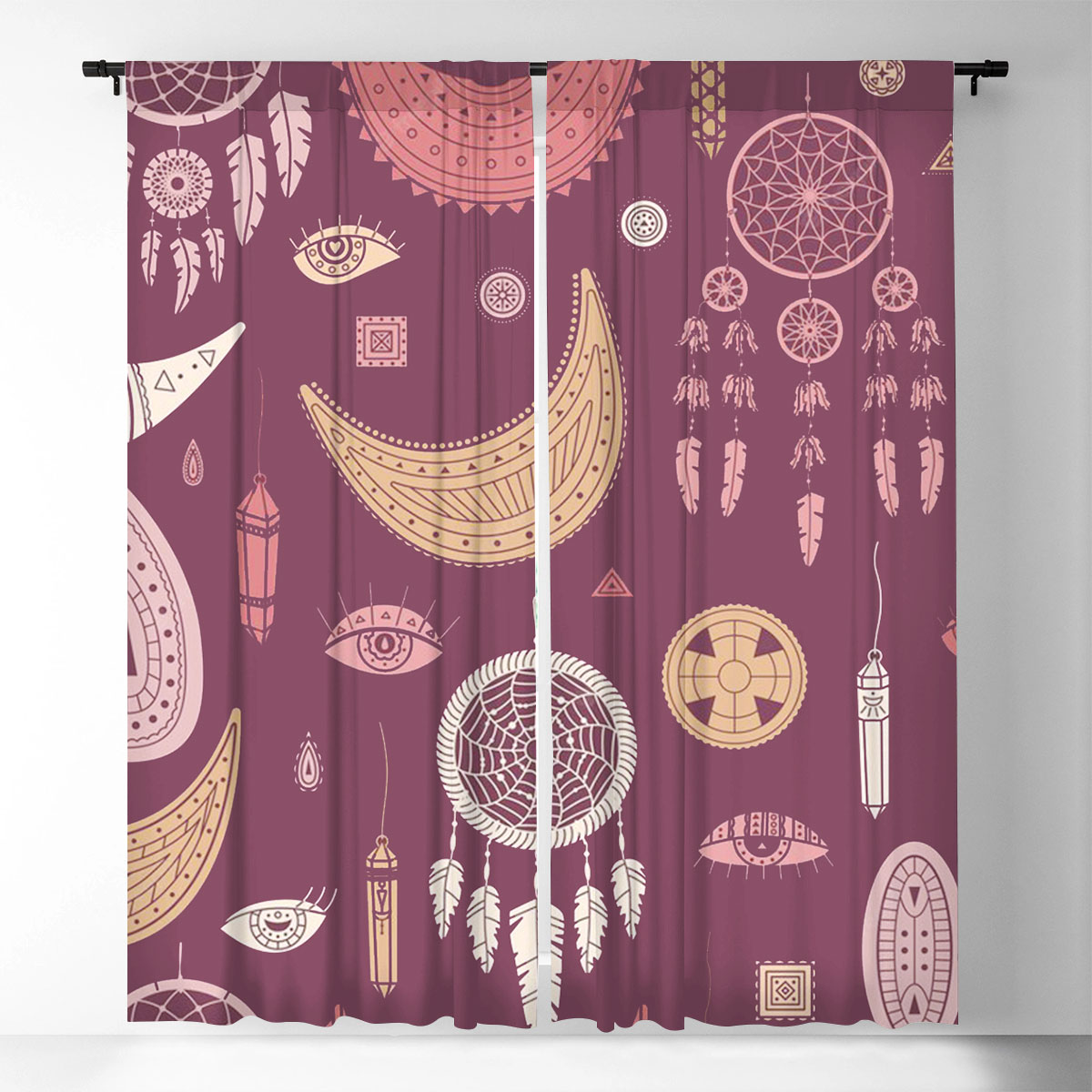Bohemian With Dreamcatcher And Moon Window Curtain