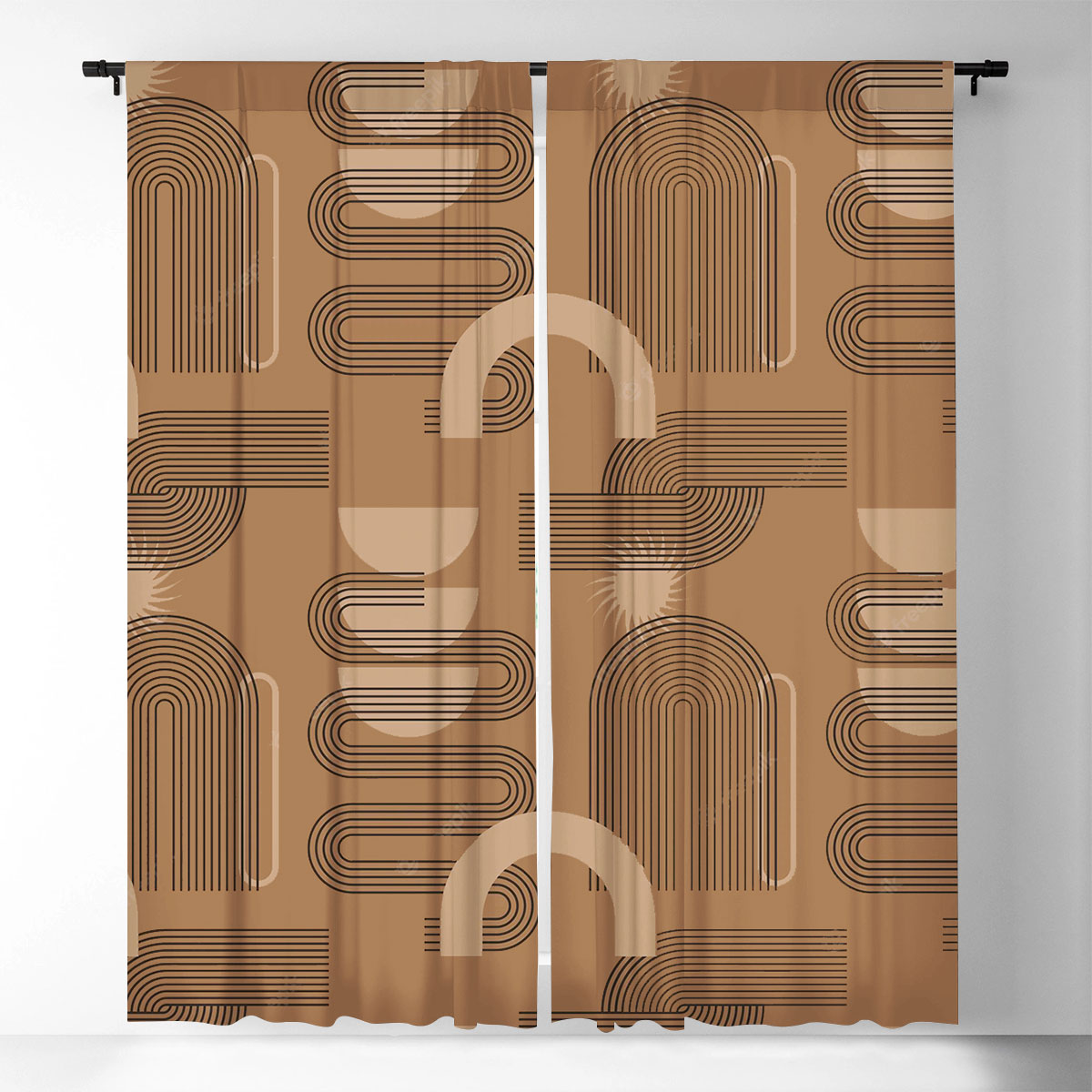 Brown Abstract Minimalist Window Curtain