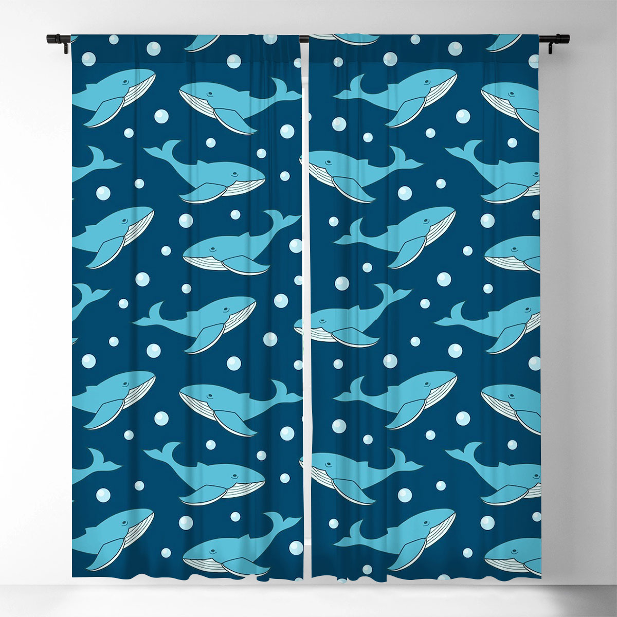 Bubble Blue Whale Monogram Window Curtain