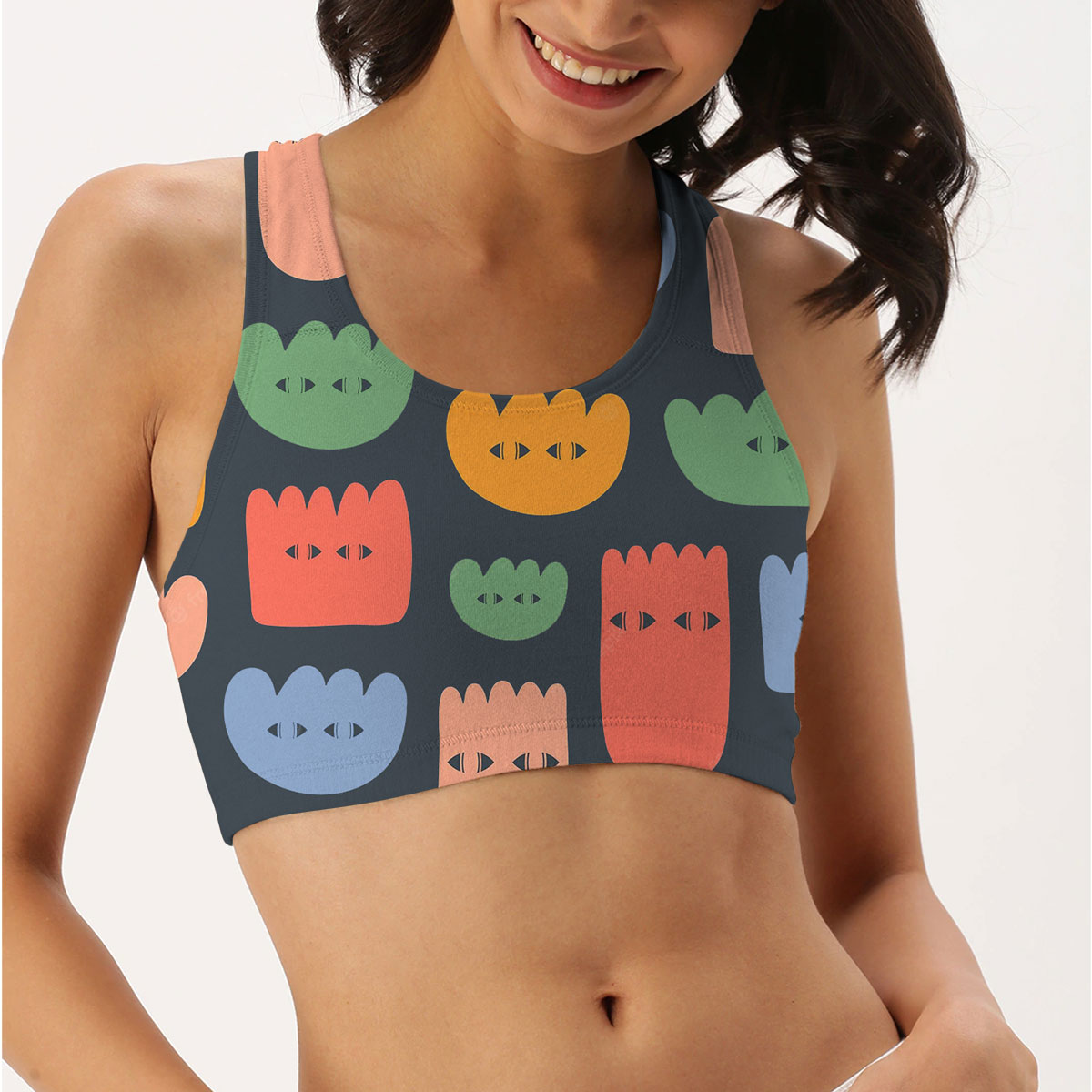 Abstract Minimal With Colorful Various Strange Flowers Women Sports Bra