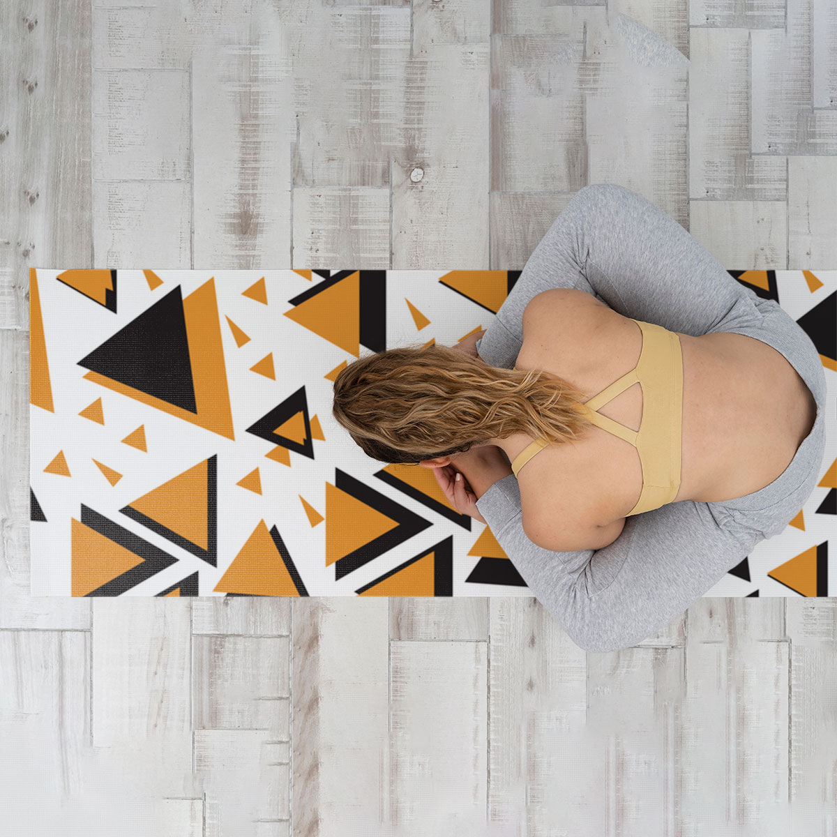 Black Orange Minimalist With Geometric Shapes Yoga Mat