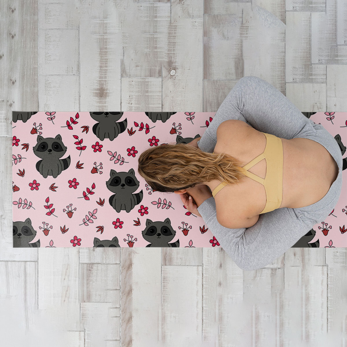 Black Raccoon Pink Yoga Mat