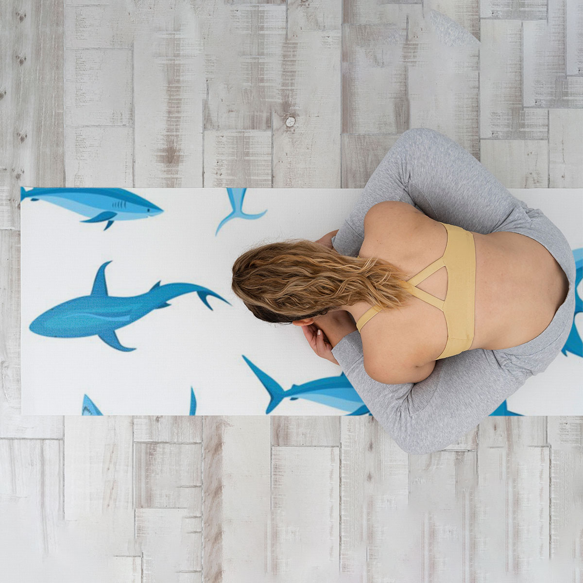Blue Great White Shark On White Yoga Mat