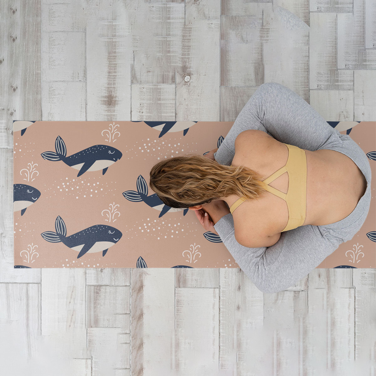 Blue Whale On Brown Yoga Mat