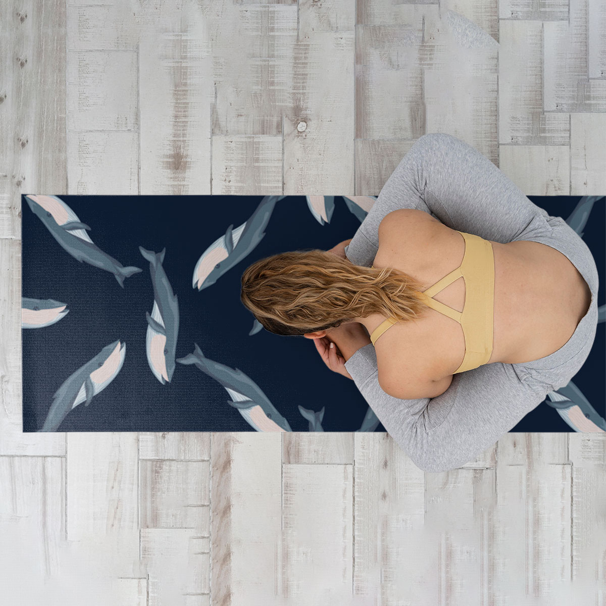 Blue Whale On Dark Yoga Mat