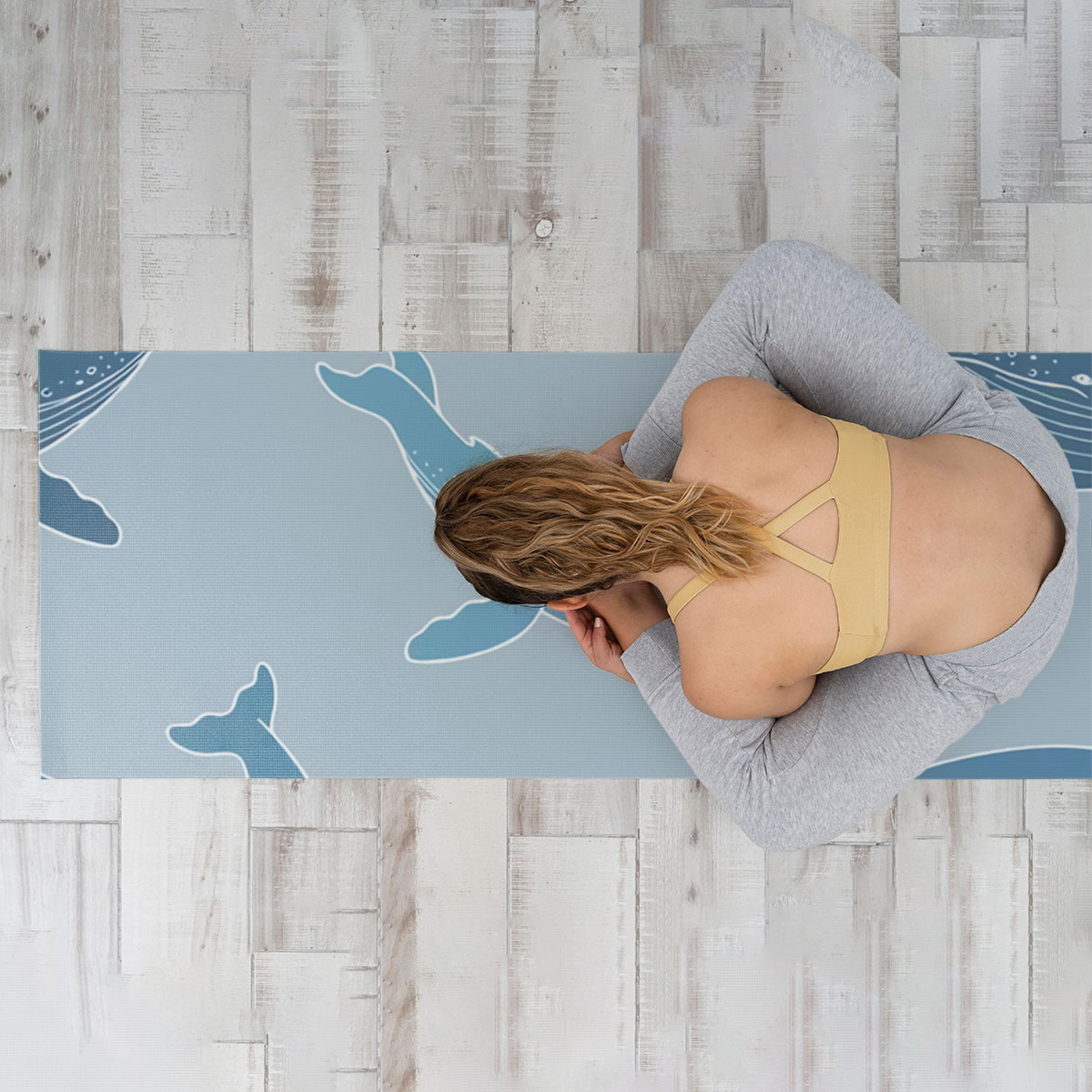 Blue Whale On Grey Yoga Mat