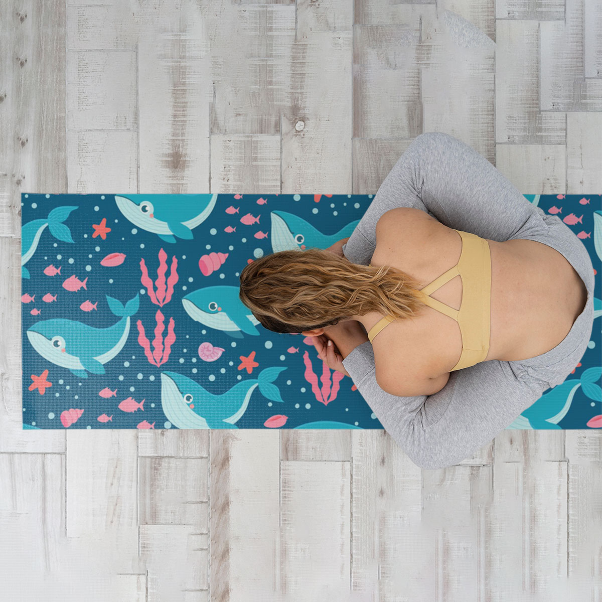 Blue Whale Pink Fish Yoga Mat