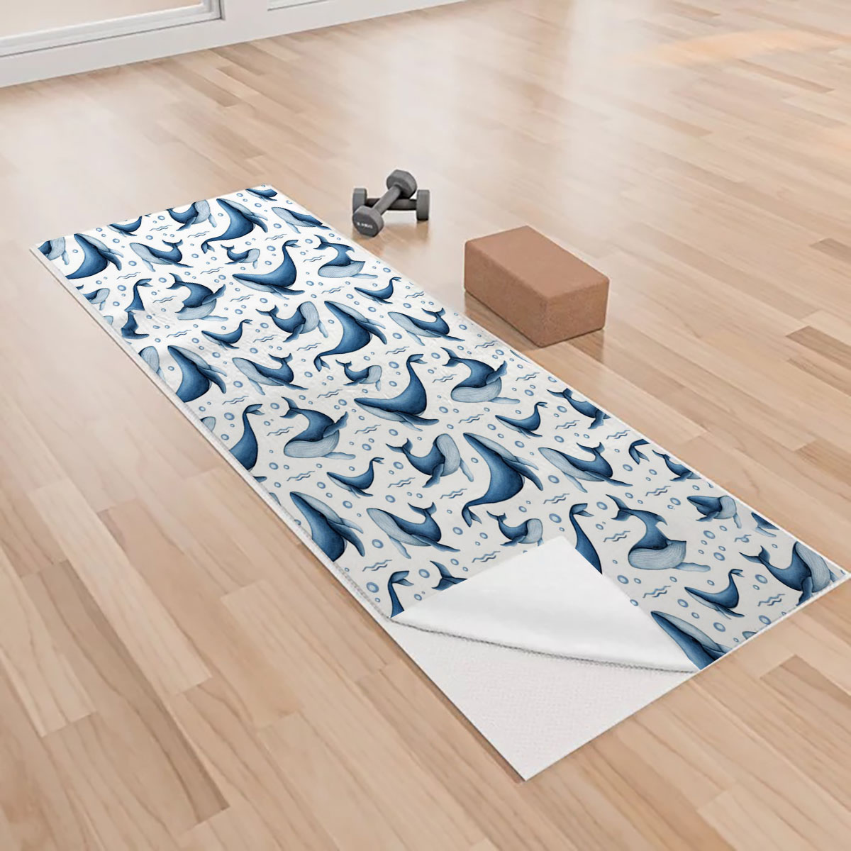 Big Small Blue Whale Yoga Towels
