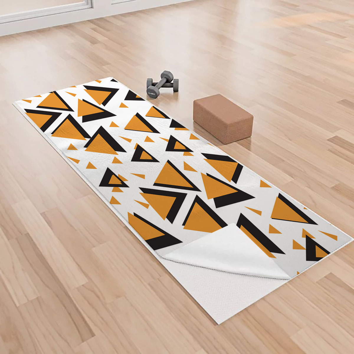 Black Orange Minimalist With Geometric Shapes Yoga Towels