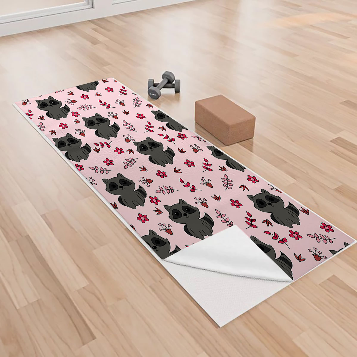 Black Raccoon Pink Yoga Towels