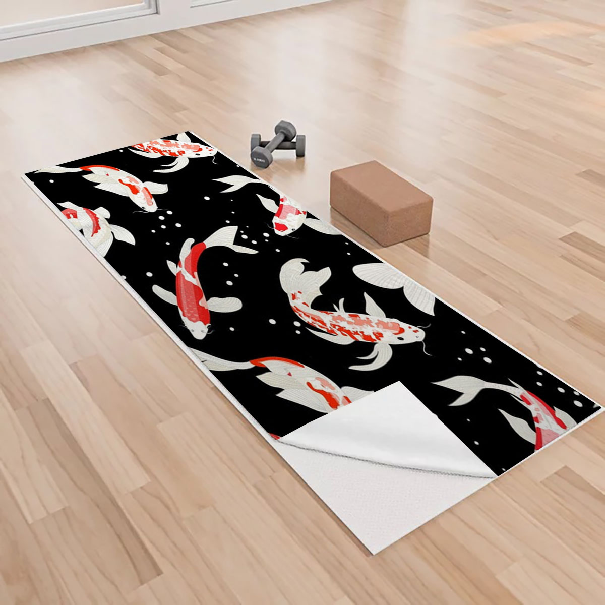 Black Water Koi Fish Yoga Towels