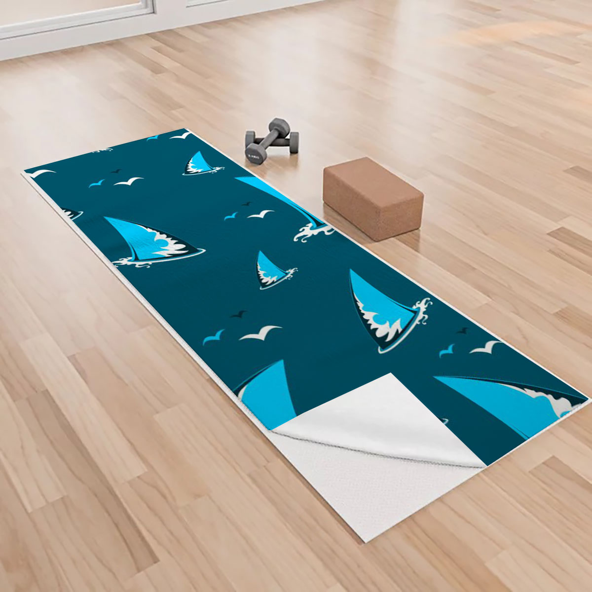 Blue Great White Shark Fin Yoga Towels