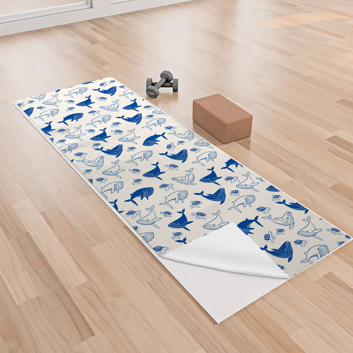 Blue Whale And White Yoga Towels