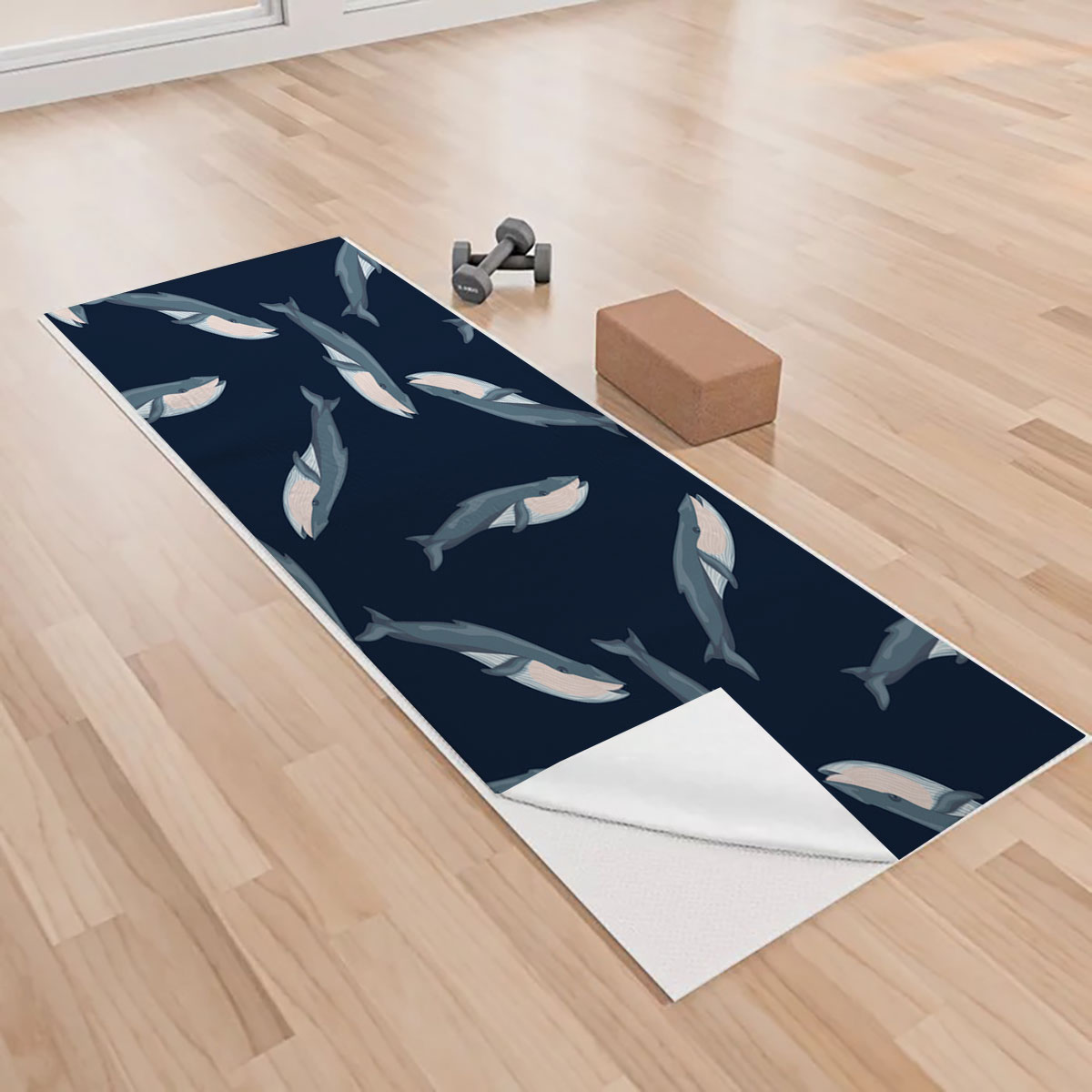 Blue Whale On Dark Yoga Towels