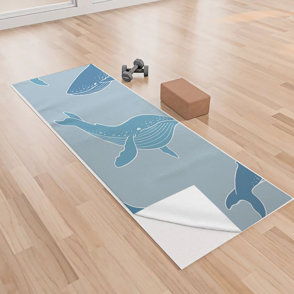 Blue Whale On Grey Yoga Towels