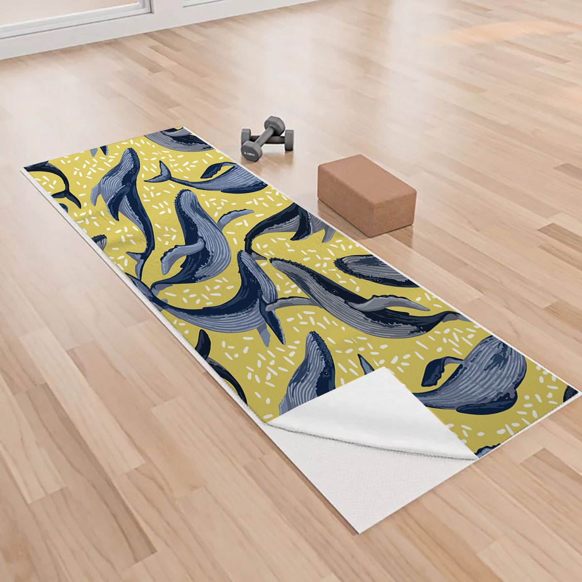 Blue Whale On Yellow Yoga Towels