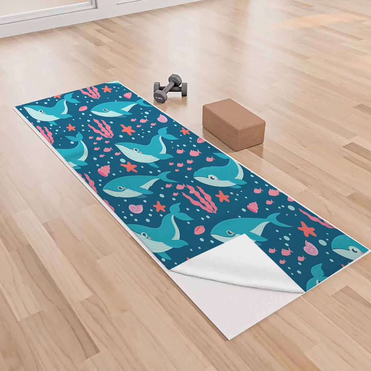 Blue Whale Pink Fish Yoga Towels