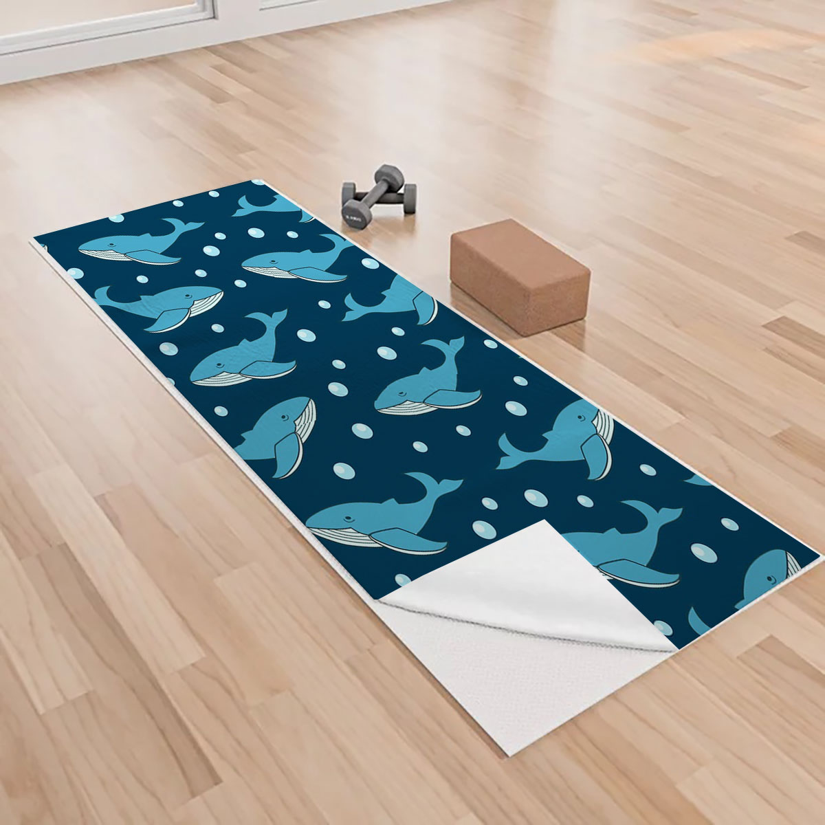 Bubble Blue Whale Monogram Yoga Towels