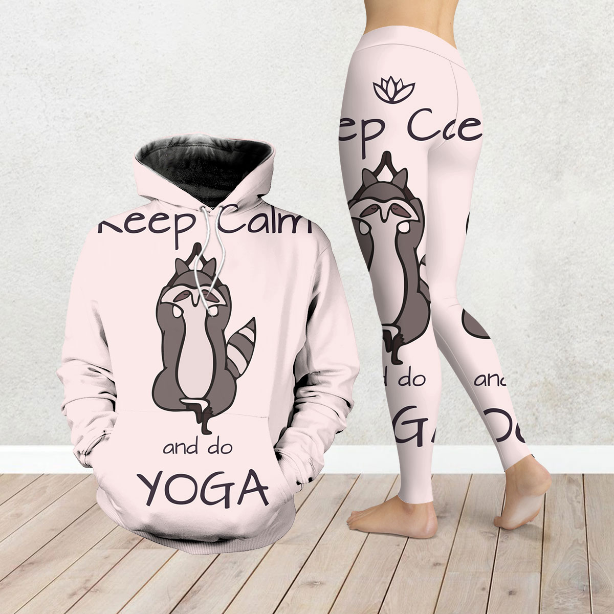 Calm And Yoga Raccoon Legging Hoodie Set