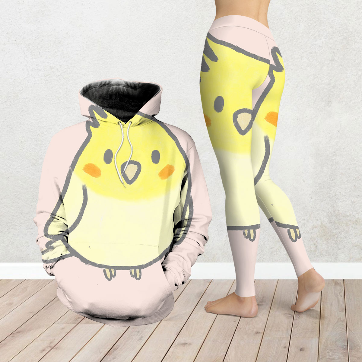 Cartoon Yellow Cockatiel Legging Hoodie Set