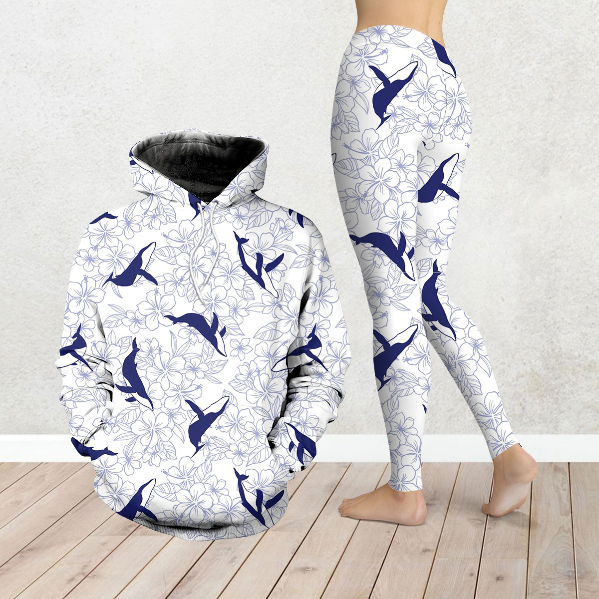 Flower Blue Whale Legging Hoodie Set