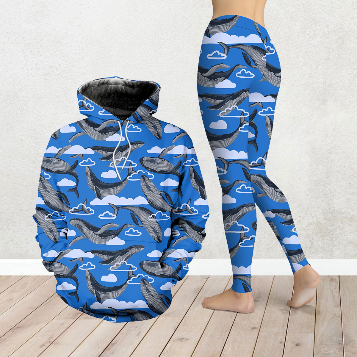 Flying Blue Whale Legging Hoodie Set