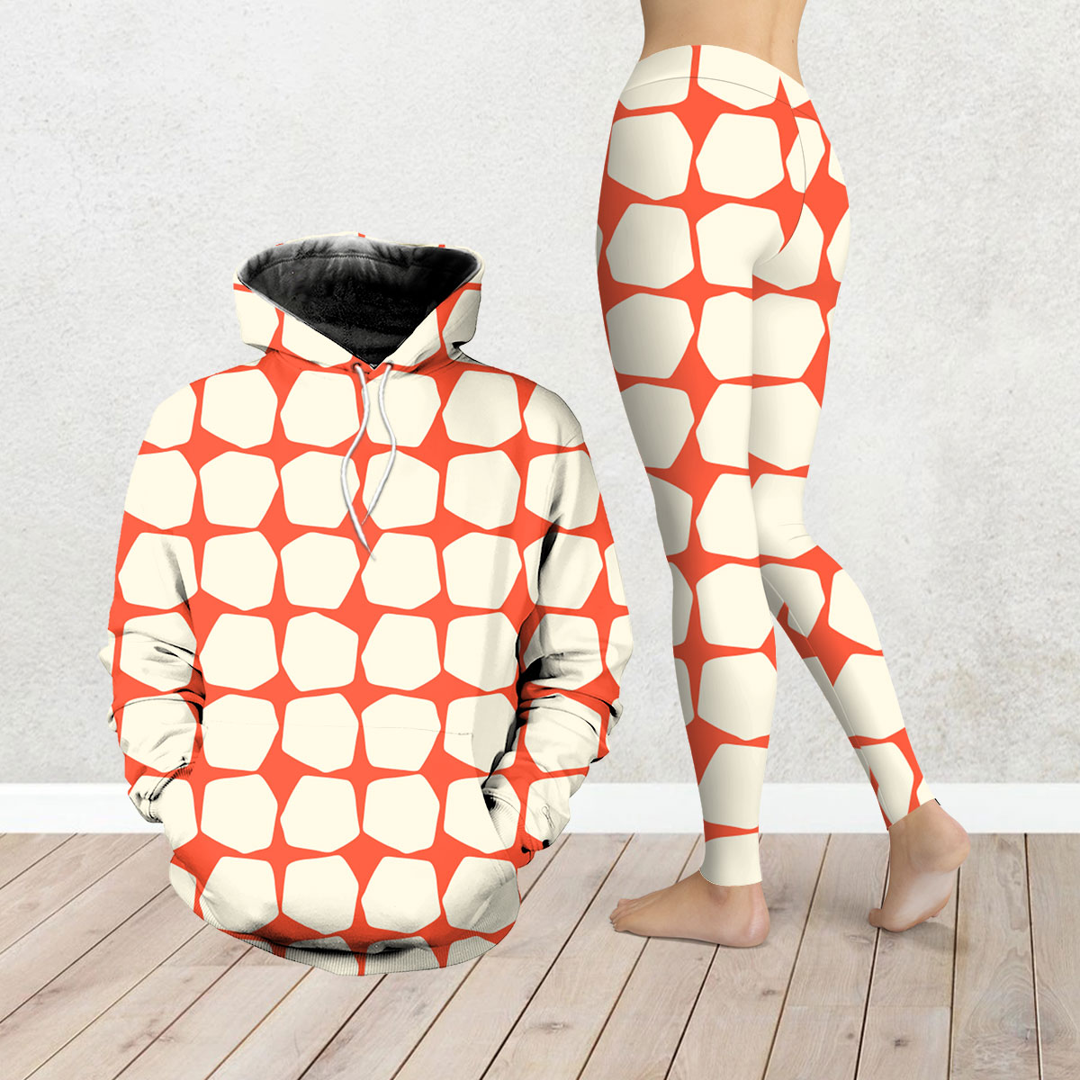 Mid Century In Red And White Legging Hoodie Set