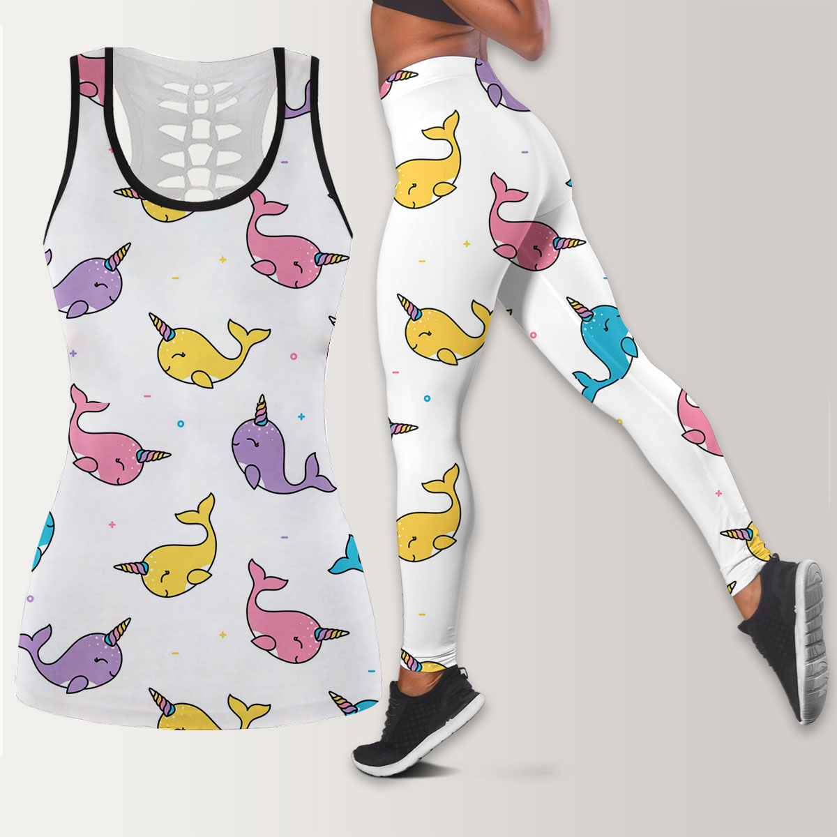 Colorful Happy Narwhal Legging Tank Top set
