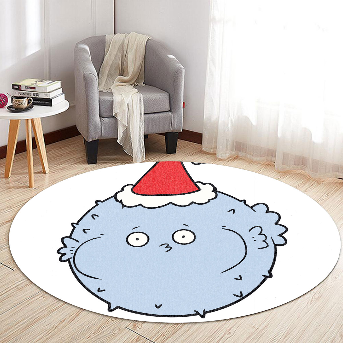 Cartoon Christmas Puffer Fish Round Carpet