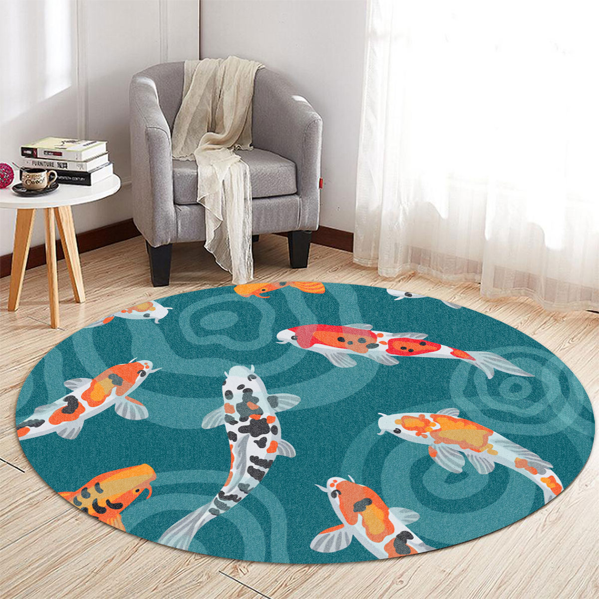 Cartoon Koi Fish Round Carpet
