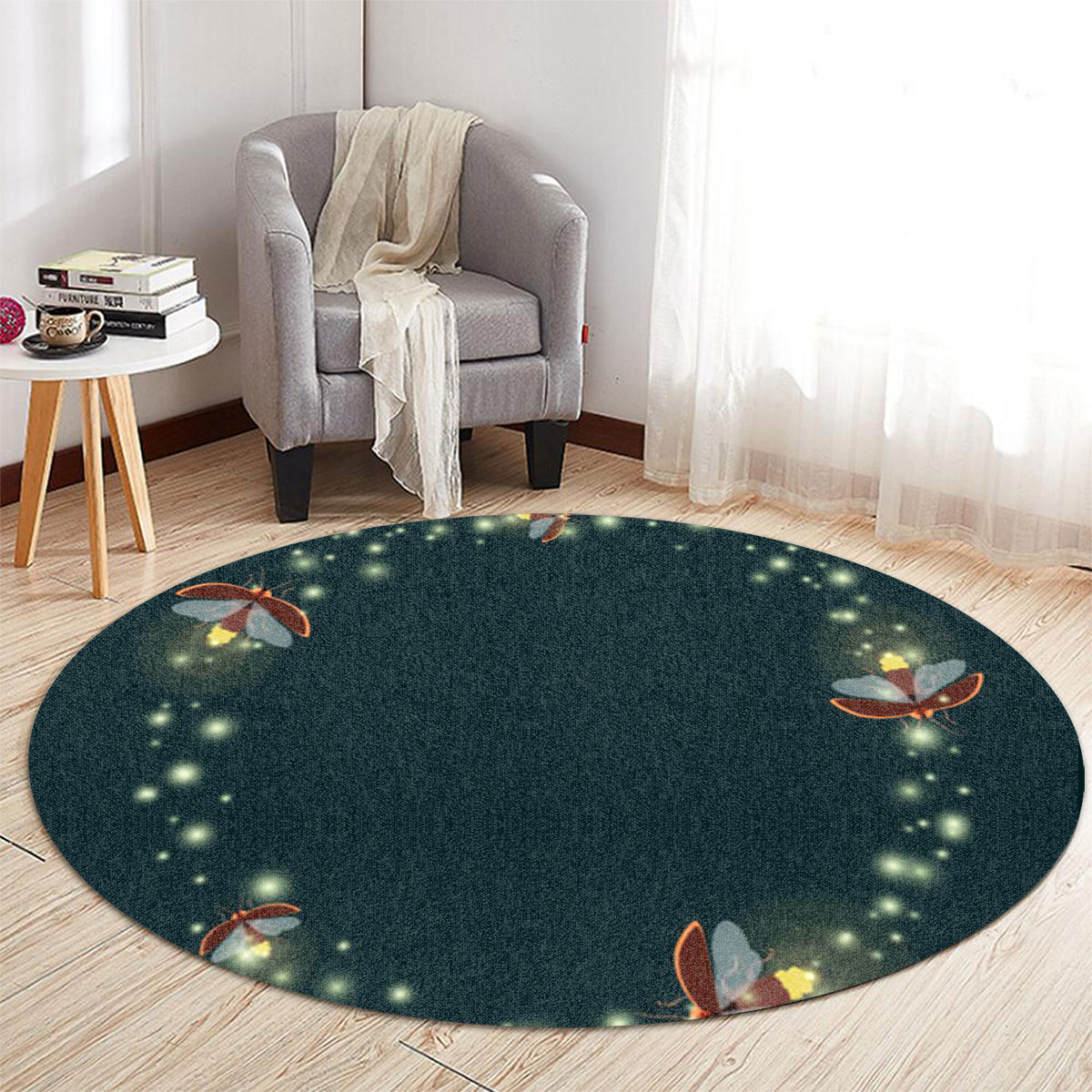 Circle Fireflies Round Carpet