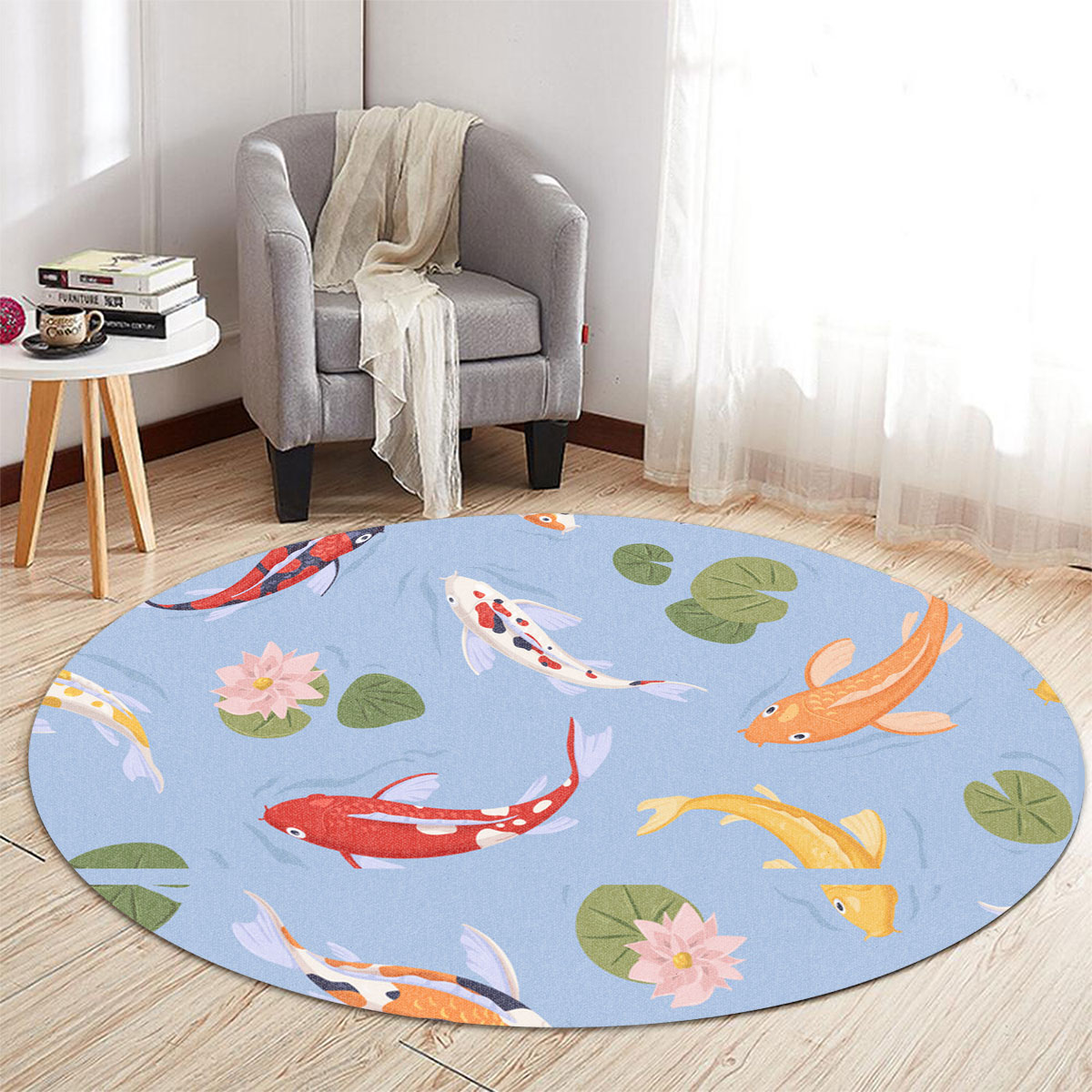 Colorful Koi Fish Round Carpet