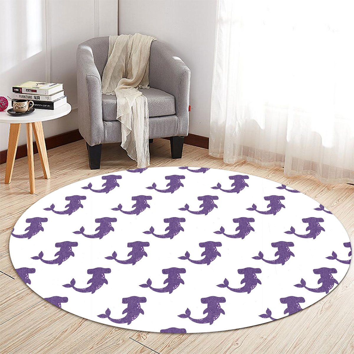 Cute Purple Hammerhead Round Carpet