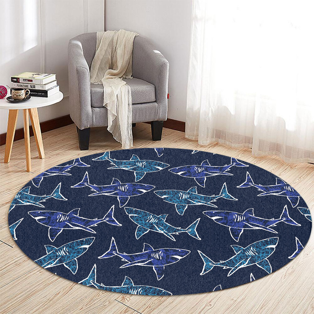 Dark Great White Shark Round Carpet