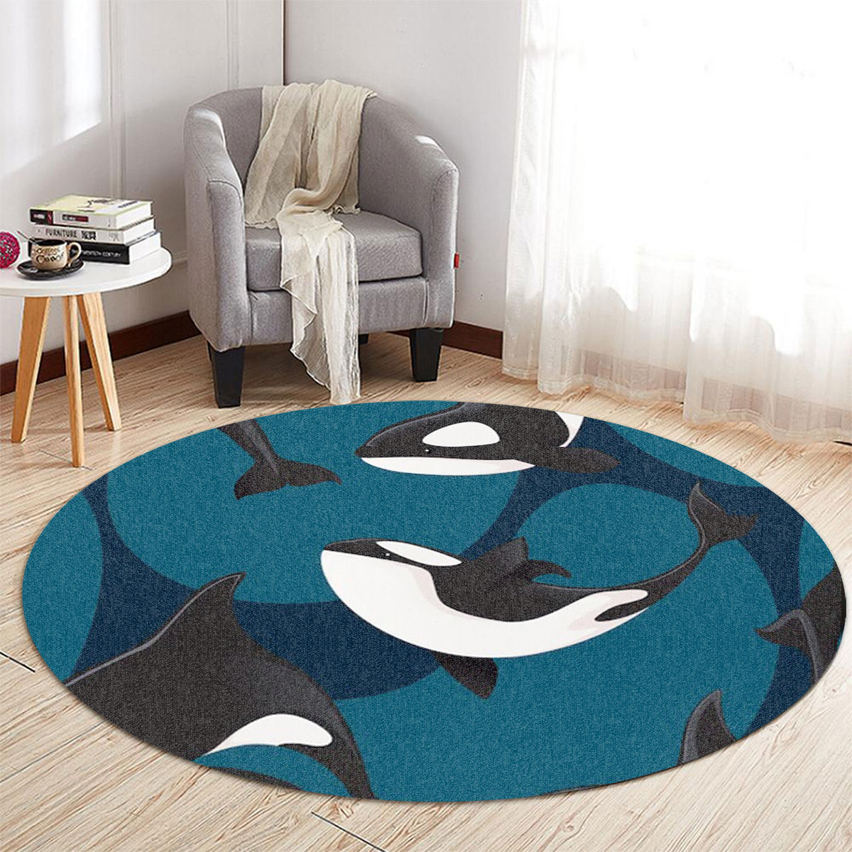 Deap Ocean Orca Round Carpet