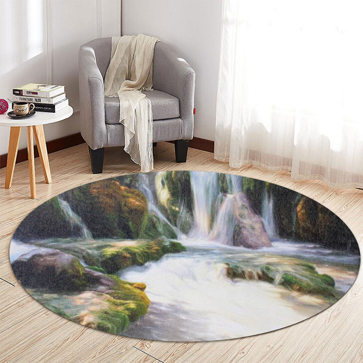 Deep Forest Waterfall Round Carpet