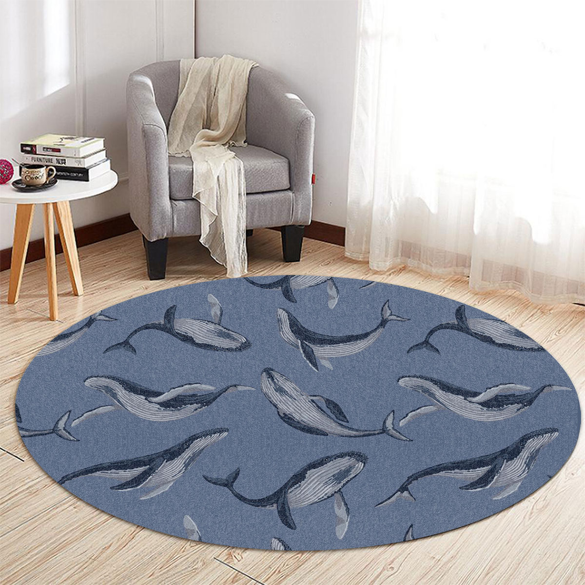Deep Ocean Blue Whale Round Carpet
