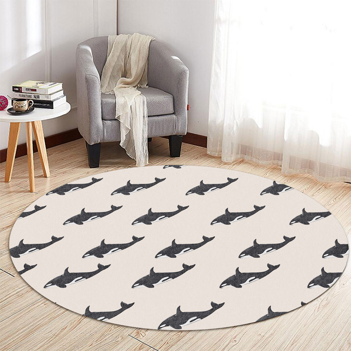 Diving Orca On Grey Round Carpet