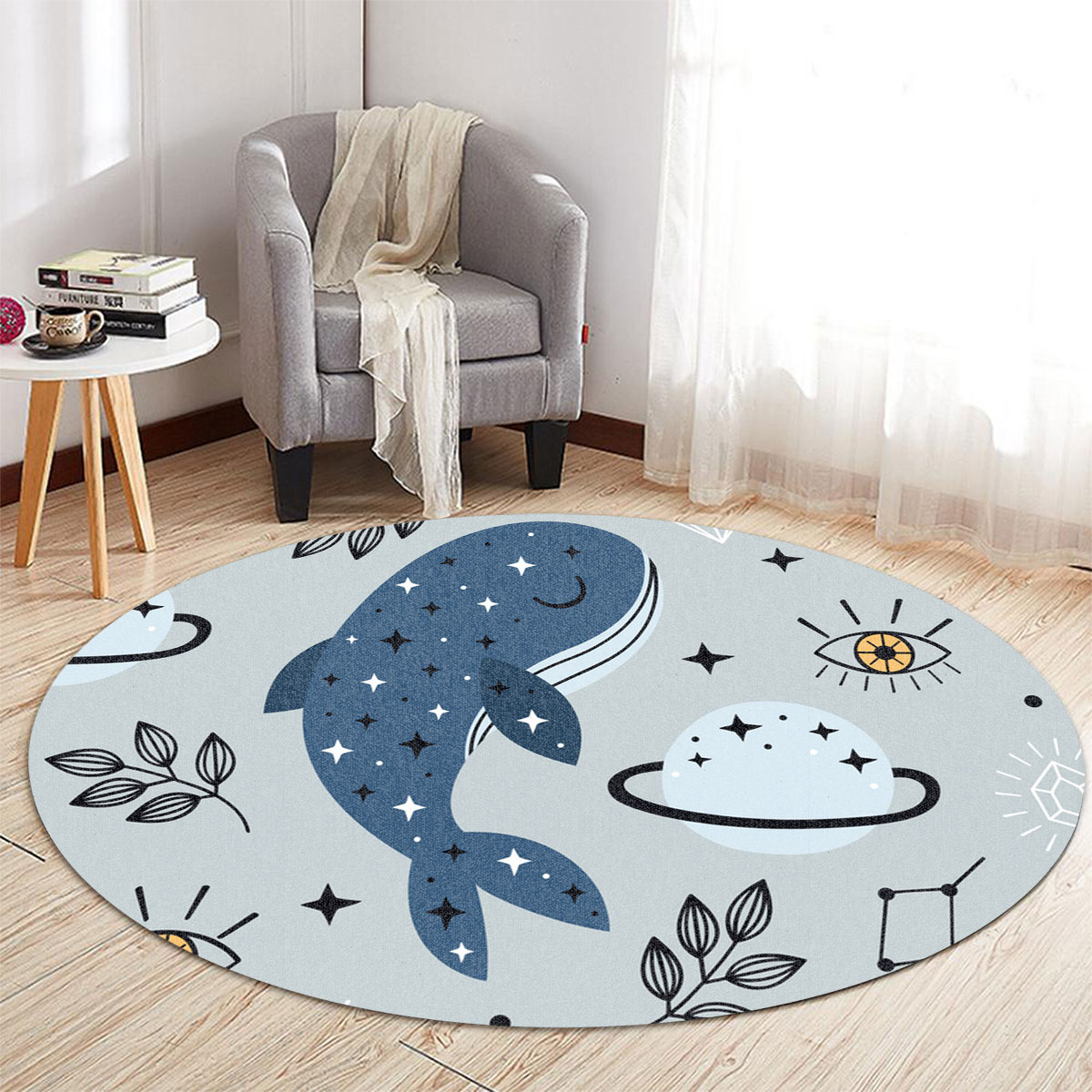 Dreamy Blue Whale Round Carpet
