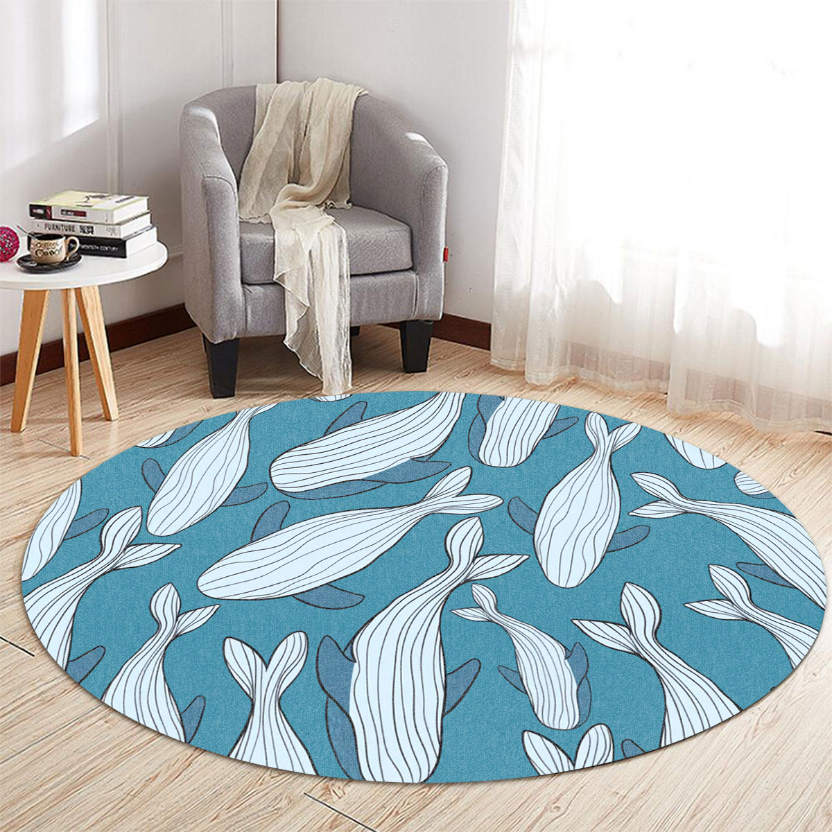 Family Blue Whale Round Carpet