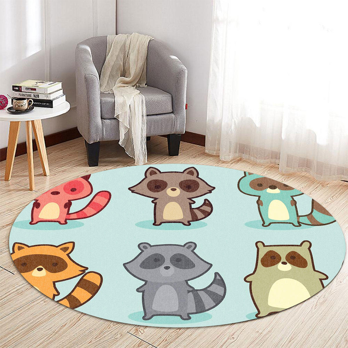 Family Raccoon Round Carpet