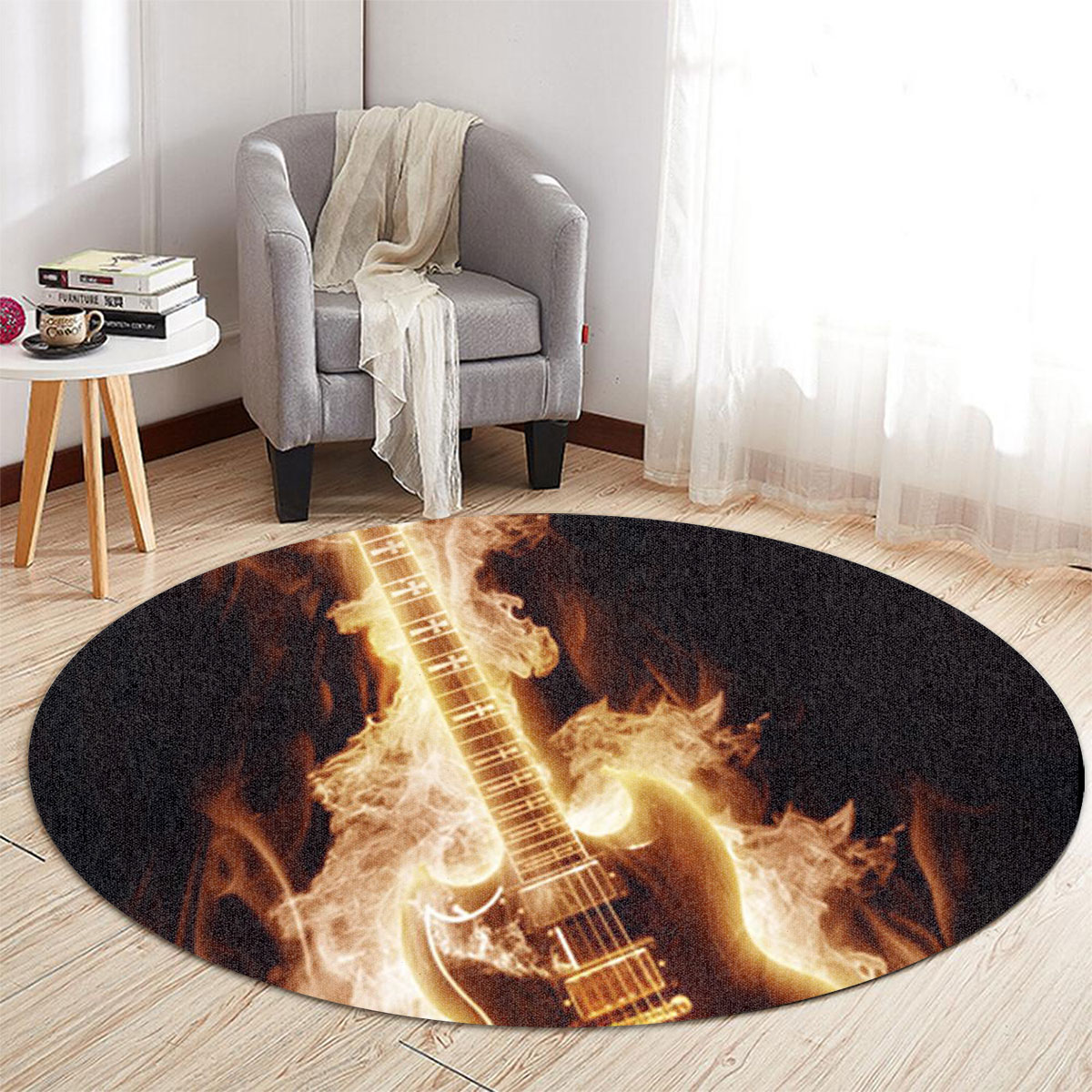 Fire Guitar Round Carpet