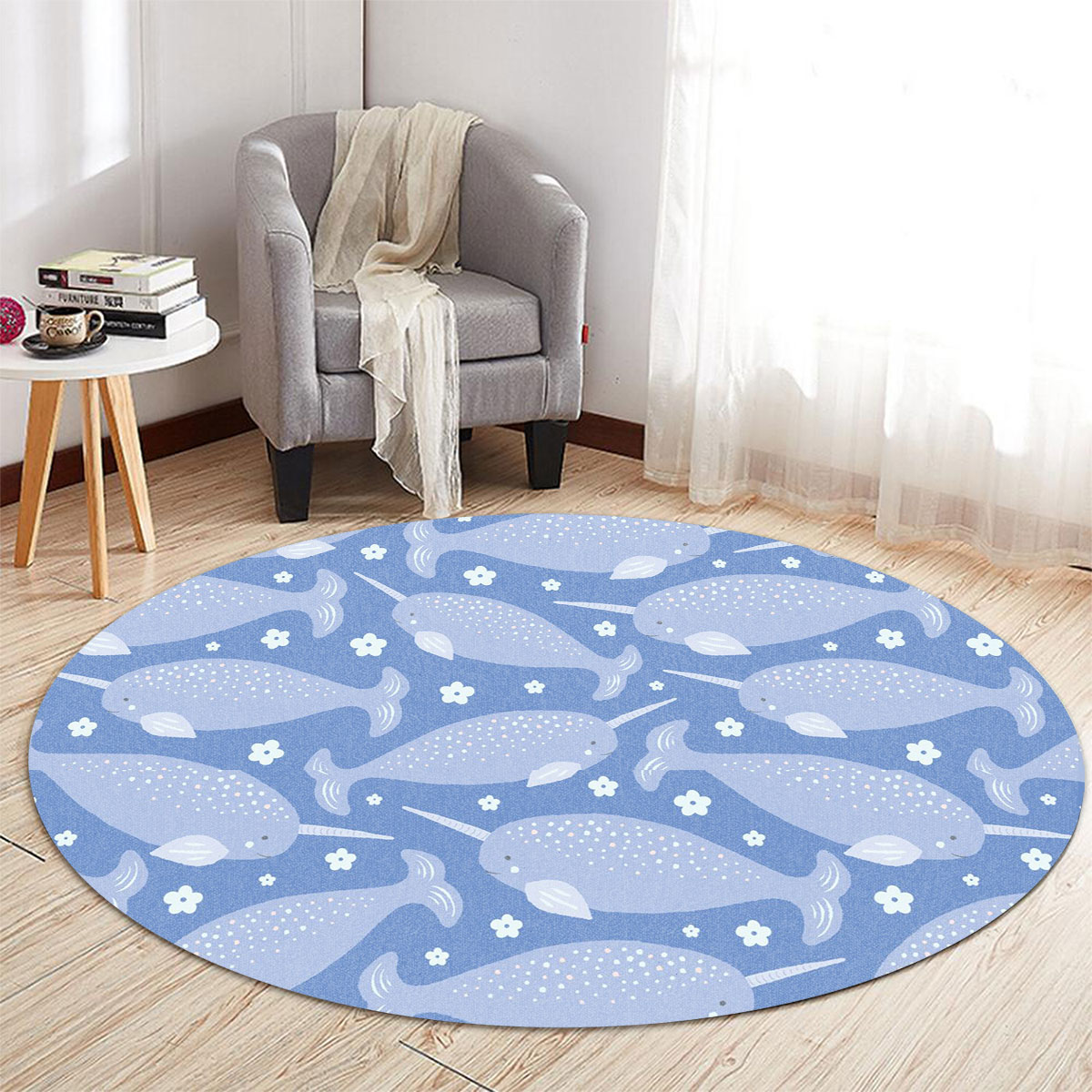 Floral Narwhal Round Carpet